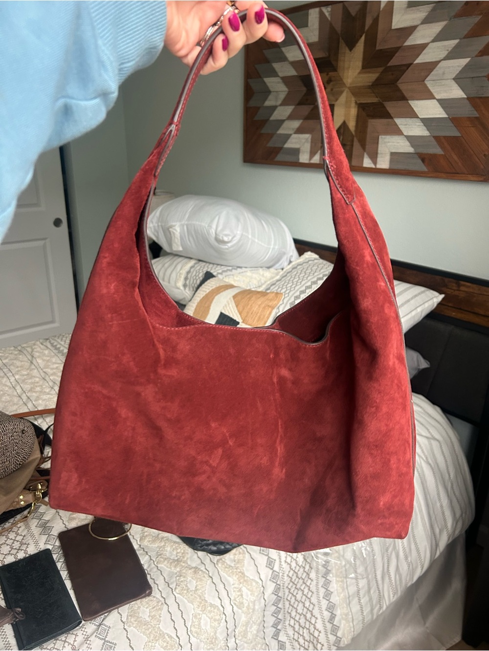 Madewell Red Suede Shoulder Hobo Bag